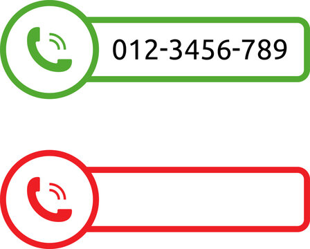 Call us button. Phone with call number. Contact button. Phone with call number. Icon for support or service