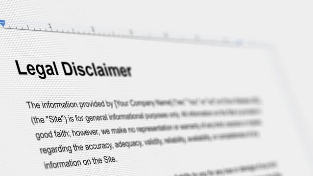 Legal disclaimer text document with terms and conditions