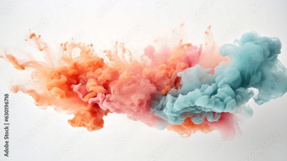 Poster generative ai : freeze motion of colored powder explosions isolated on white background