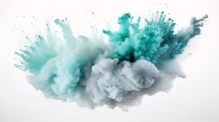 Generative AI : Pastel Gray and Mint Blue powder explosion isolated on white background