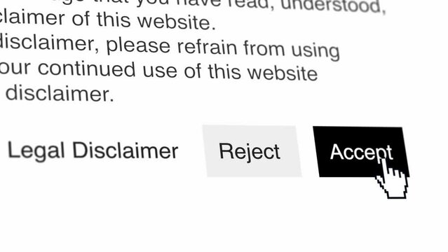 Website disclaimer accept reject button terms and conditions