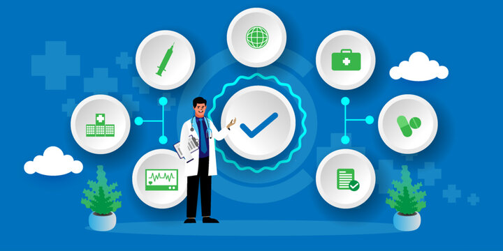 Quality medical services Concept With icons. Cartoon Vector People Illustration