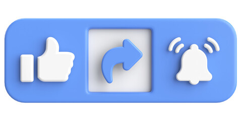 Like share subscribe button. 3D illustration.