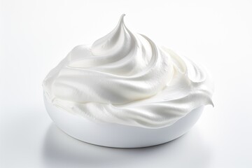 Closeup of soft vanilla creamy dessert. Delicious whipped cream on white background isolated