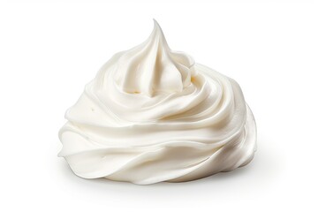 Closeup of soft vanilla creamy dessert. Delicious whipped cream on white background isolated