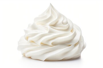 Closeup of soft vanilla creamy dessert. Delicious whipped cream on white background isolated