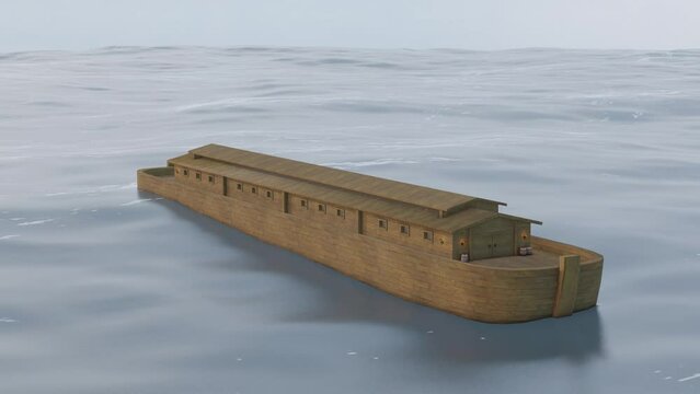 Noah's ark drifts in the waters of the global flood - 3D rendering
