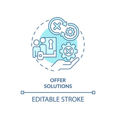 Offer solutions soft blue concept icon. Problem solving. Client service. Key to success. Build trust. Sales closing. Round shape line illustration. Abstract idea. Graphic design. Easy to use