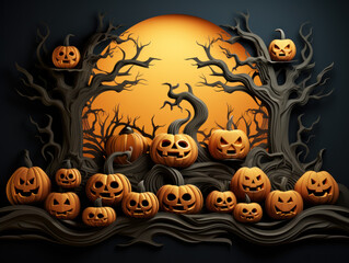 Halloween Stand show and showcase with halloween concept. Stage With pumpkin, Happy halloween celebration holiday banner concepts. Generative AI