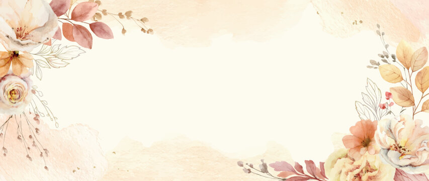 Watercolor vector fall background of leaves and branches.