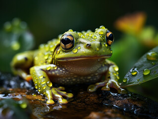 Fototapeta premium Frog in its Natural Habitat, Wildlife Photography, Generative AI