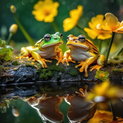 Naklejka premium Frog in its Natural Habitat, Wildlife Photography, Generative AI
