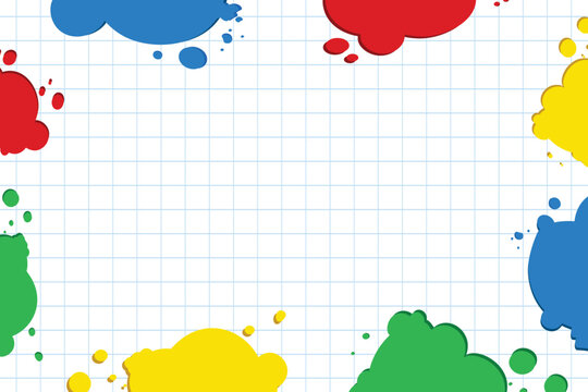 Vector Hand Drawn Back to School or Teacher's day Banner Template Educational Concept for New School Term School Bag with Stationary Colorful Paint Splashes on Blank Math Pattern frame of colorful ink