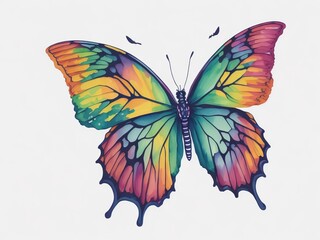 water color Rainbow butterfly and flower