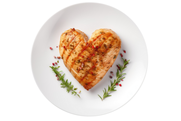Grilled chicken breast in the shape of a heart On Isolated Transparent Background, Png