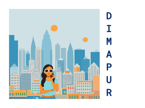 Square flat design tourism poster with a cityscape illustration of Dimapur (India)