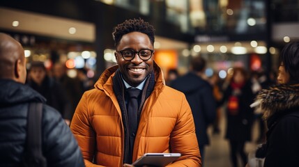 Obraz premium Journalist of African descent speaking with a businessman.