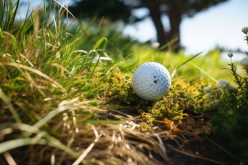 Golf Ball Nestled In The Rough Grass, Generative AI 