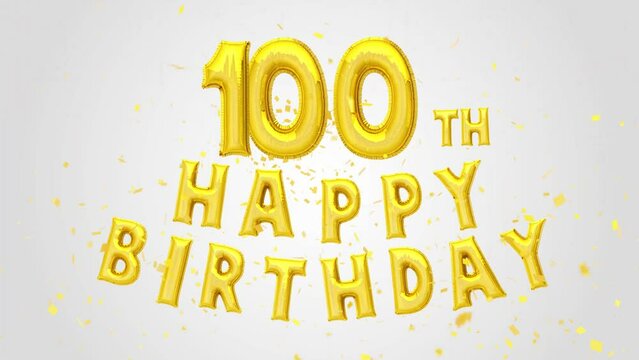 100th Happy Birthday Golden Balloons Text decoration glitter gold confetti on trendy background. birthday wishes, greeting card, invitation, Celebration, party, holiday, festive decoration concept
