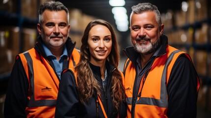 In the warehouse factory, a skilled crew of warehouse workers celebrates victory.