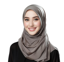 beautiful islamic woman smiling happily on transparent background. muslim woman smiling