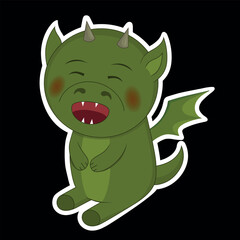 Green dragon sticker. Dragon emissions. The dragon laughs. Cheerful, happy green dragon