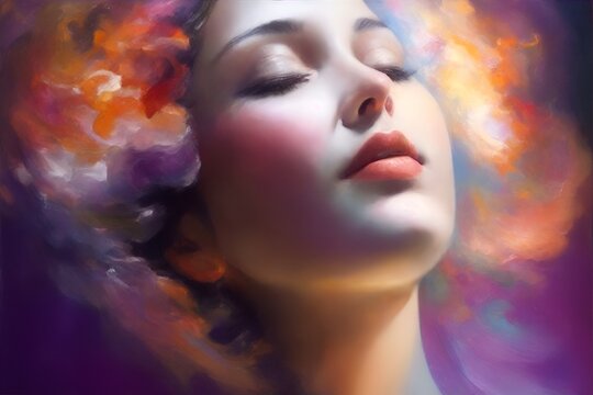 Beauty of person's inner world oil painting style,  dreamlike, psychedelic art. exploring inner world.