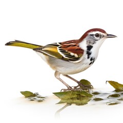 Fototapeta premium Chestnut-sided warbler bird isolated on white. Generative AI