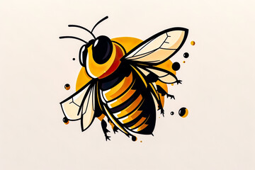 Modern Minimalist Flying Bee Logo Cartoon Style On White Background - Generative AI