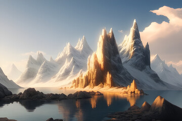 sunrise in the mountains. Generative ai