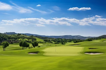 Fotobehang Golf Course With Rolling Hills And A Beautiful Background, Generative AI © Shooting Star Std