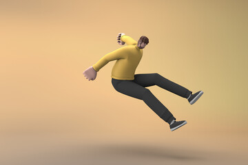 Fototapeta na wymiar Men in casual clothes are jumping. 3D rendering of cartoon characters