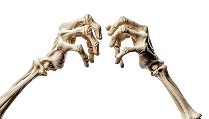 Skeleton hands holding a sign or object, adding a skeletal touch to anything, Halloween skeleton hands, bony fingers, skeletal grip, spooky gestures - obrazy, fototapety, plakaty