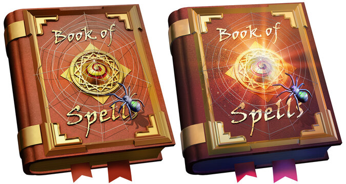 An ornate book of spells, adorned with intricate details that hints at the depths of mystical wisdom and the enigmatic allure of Halloween's magical traditions. 3D rendered illustration.