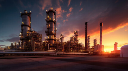 Fototapeta na wymiar Crude oil refinery with pipeline system. Generative Ai