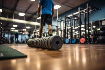 Fototapeta premium Gym Member Using A Foam Roller, Generative AI