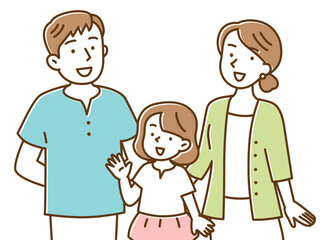 微笑んだ仲良しの3人家族のイラスト