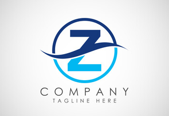 Initial Z alphabet with swoosh or ocean wave logo design. Graphic alphabet symbol for corporate business identity