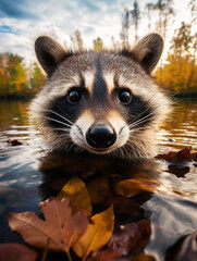 Raccoon in its Natural Habitat, Wildlife Photography, Generative AI