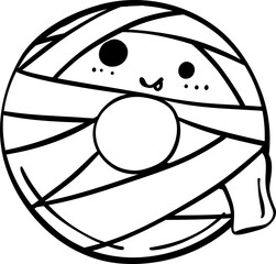 Cute spooky Halloween Donut Costume Doodle Outline. Adorable Festive Delight fun hand drawing.