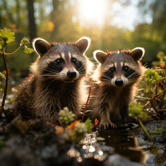 Obraz premium Raccoon in its Natural Habitat, Wildlife Photography, Generative AI