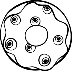 Cute spooky Halloween Donut Costume Doodle Outline. Adorable Festive Delight fun hand drawing.