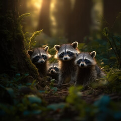 Obraz premium Raccoon in its Natural Habitat, Wildlife Photography, Generative AI