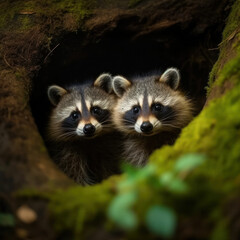 Naklejka na ściany i meble Raccoon in its Natural Habitat, Wildlife Photography, Generative AI