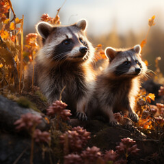 Fototapeta premium Raccoon in its Natural Habitat, Wildlife Photography, Generative AI