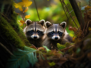 Fototapeta premium Raccoon in its Natural Habitat, Wildlife Photography, Generative AI