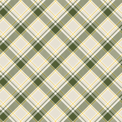 Seamless plaid and checkered patterns in green yellow and beige for textile design. Tartan plaid pattern graphic background for a fabric print. Vector diagonal design.