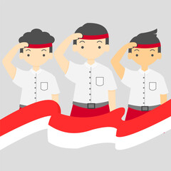 Vector boys commemorate Indonesia's independence day