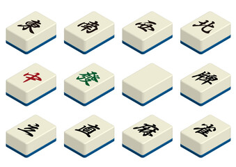 麻雀の字牌。3Dアイコンセット。