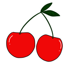 red cherry with leaves